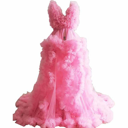 Ladies Gown Sheer Long Robe Puffy Tulle Robe Maxi Pregnancy Dresses