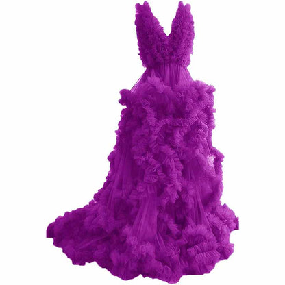 Ladies Gown Sheer Long Robe Puffy Tulle Robe Maxi Pregnancy Dresses