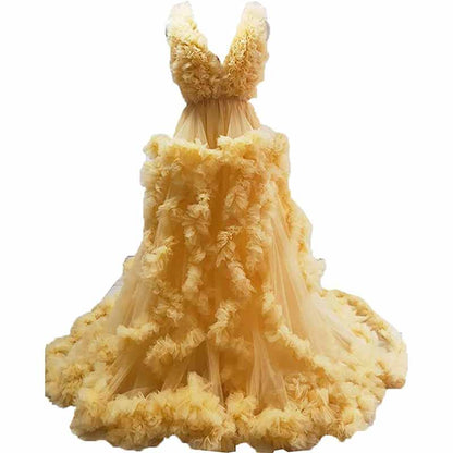 Ladies Gown Sheer Long Robe Puffy Tulle Robe Maxi Pregnancy Dresses
