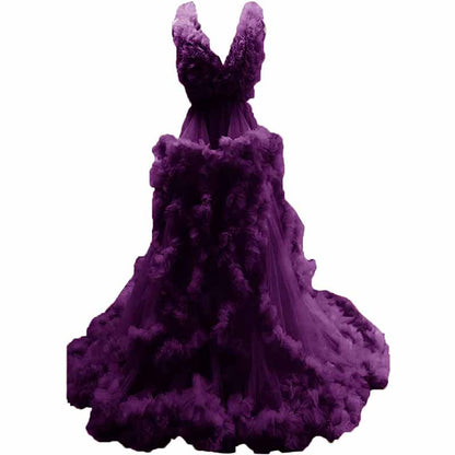 Ladies Gown Sheer Long Robe Puffy Tulle Robe Maxi Pregnancy Dresses