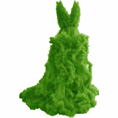 Ladies Gown Sheer Long Robe Puffy Tulle Robe Maxi Pregnancy Dresses