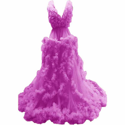 Ladies Gown Sheer Long Robe Puffy Tulle Robe Maxi Pregnancy Dresses