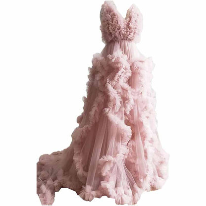 Ladies Gown Sheer Long Robe Puffy Tulle Robe Maxi Pregnancy Dresses