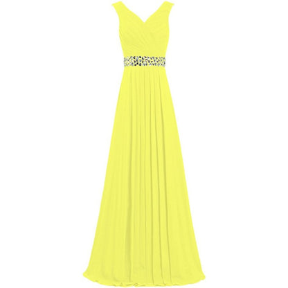 sd-hk Long Chiffon Bridesmaid Dresses Formal Evening Dress for Women Sleeveless