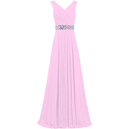 sd-hk Long Chiffon Bridesmaid Dresses Formal Evening Dress for Women Sleeveless