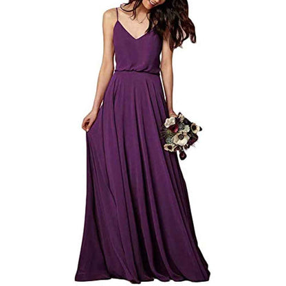 Women's Long Spaghetti Straps Prom Dress Chiffon Bridesmaid Dresses