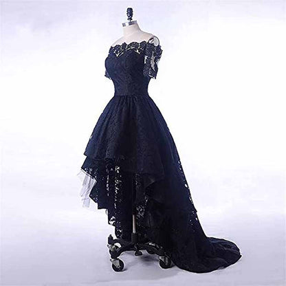 Women's Off Shoulder Prom Dresses High Low Puffy Formal Lace Evening Ball Gowns