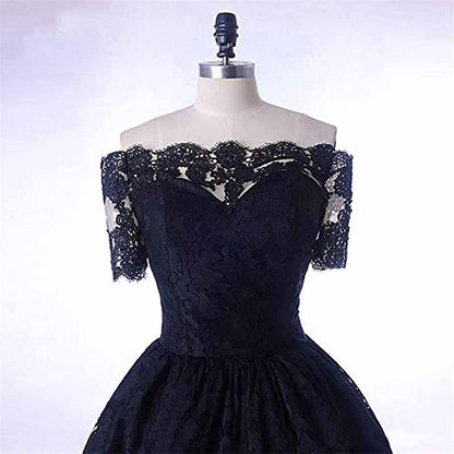 Women's Off Shoulder Prom Dresses High Low Puffy Formal Lace Evening Ball Gowns