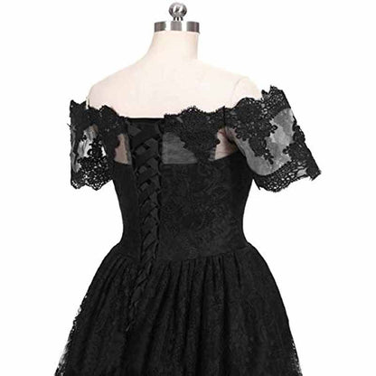 Women's Off Shoulder Prom Dresses High Low Puffy Formal Lace Evening Ball Gowns