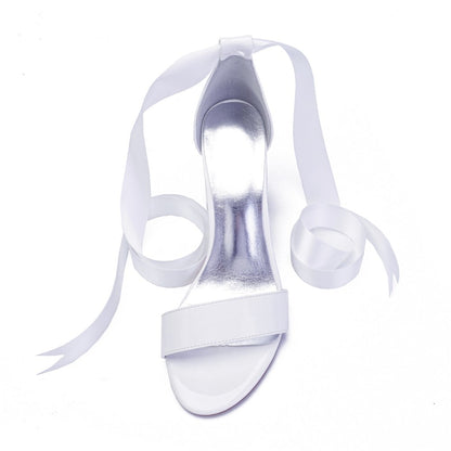 White high-heeled sandals thick heels Ankle Strap wedding party shoes