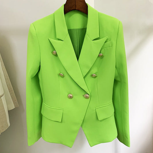 Women's Fitted Silver Lion Buttons Fitted Jacket Fluorescent Green Blazer