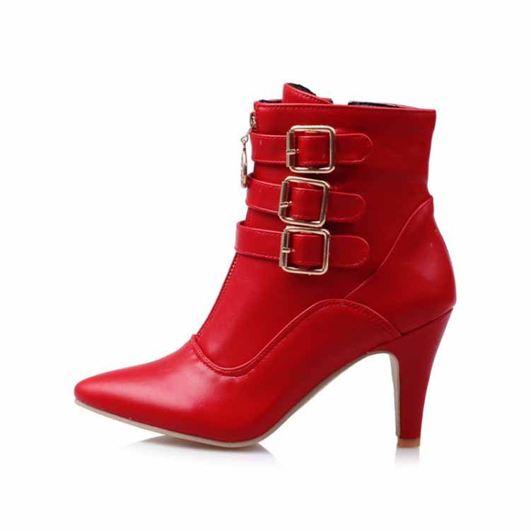 Women Ankle Boots Pointed Toe High Heel Booties With Zipper