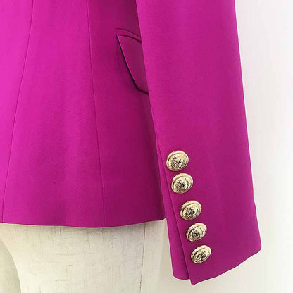 Women's Purple Magenta Luxury Fitted Double Breasted Blazer with Lion Buttons