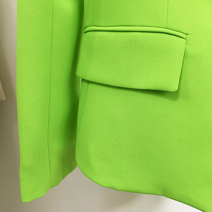 Women's Fitted Silver Lion Buttons Fitted Jacket Fluorescent Green Blazer