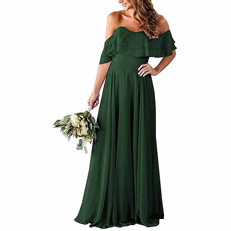 Off Shoulder With Pockets Bridesmaid Dresses Chiffon Long Formal Dresses for Women