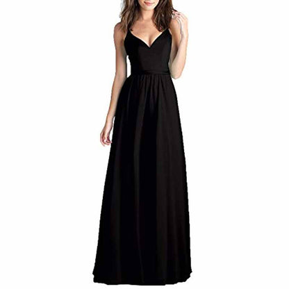 Women's V-Neck Pleated Chiffon Bridesmaid Dresses Long Prom Dress Evening Dress