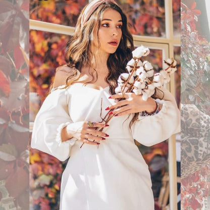 sd-hk Irregular Bubble Sleeve Dress Sexy Evening Dress