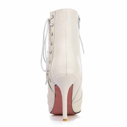 Women's Lace-up Ankle Boots Heeled Short Plus Size Boot