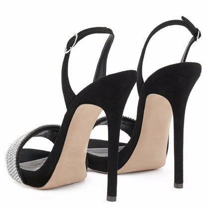Tucomosi Women Slingbacks Pointed Toe Stiletto Sandals With Crystal