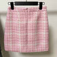 Women Pink Houndstooth Check Mini Skirt Formal Short Skirt Outfit