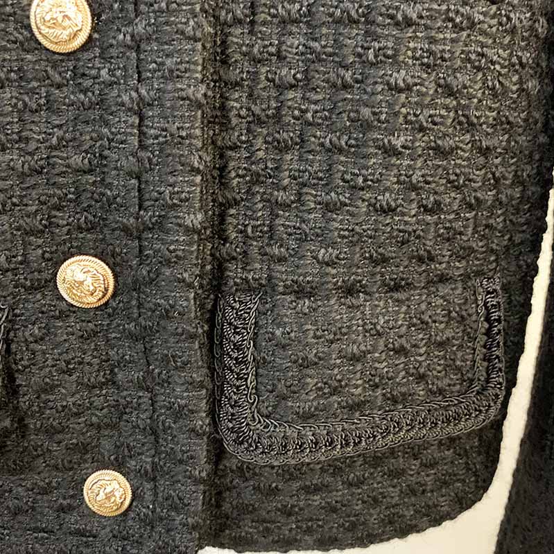 Womens Black Tweed Wool Coat Short Stand Collar Blazer Jacket