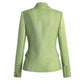 Women's Sage Green Textured Luxury Fitted Double Breasted Blazer with Lion Buttons - SLIM FIT