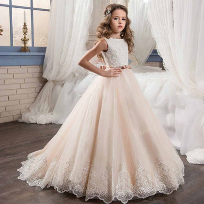 Flower Girl Lace Dress for Kids Wedding Party Prom Princess Puffy Tulle Dresses