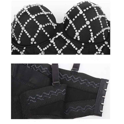 Womens Red Crop Tops Spaghetti Straps Beaded Push Up Corset Bra Party Black Top