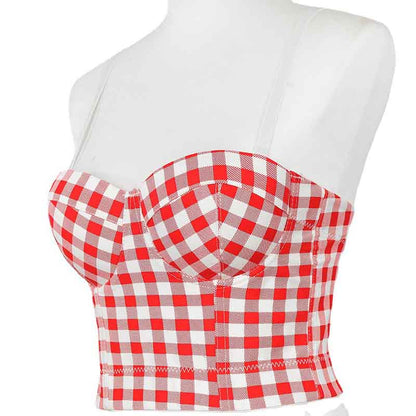 Women's Night Out Spaghetti Straps Bra Party Checkered Tank Top