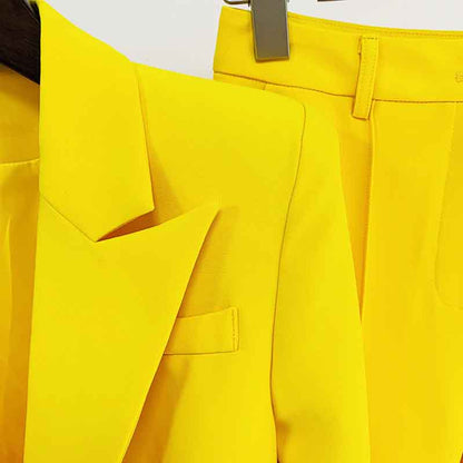 Women's Yellow Pantsuit Blazer+High Waisted Flare Pants Suit Wedding Pantsuit