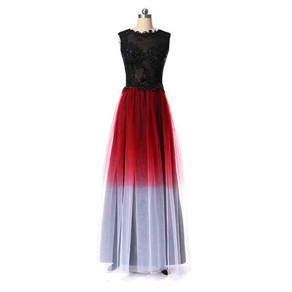 Long Prom Evening Dresses Sheer Beaded Halter Gradient Ombre Chiffon Dress