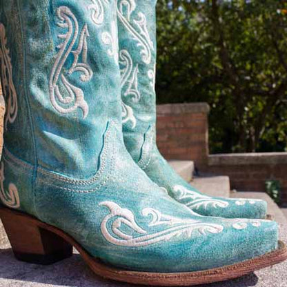 Women's Western Cowboy Boots Embroidered Green Mid-calf Boots