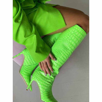 Women pointed toe knee-high boots candy color heeled boot 15 colors