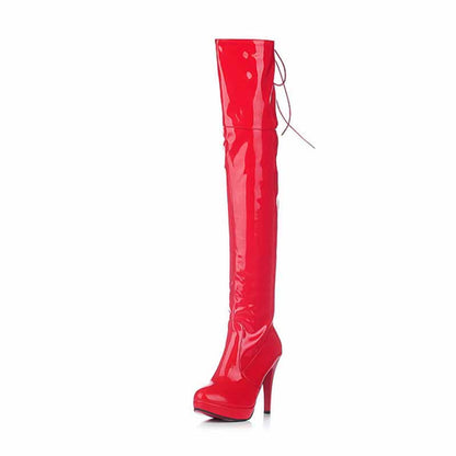 Women's Lace Up Stiletto High Heels Over The Knee High Boots