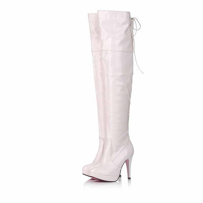 Women's Lace Up Stiletto High Heels Over The Knee High Boots