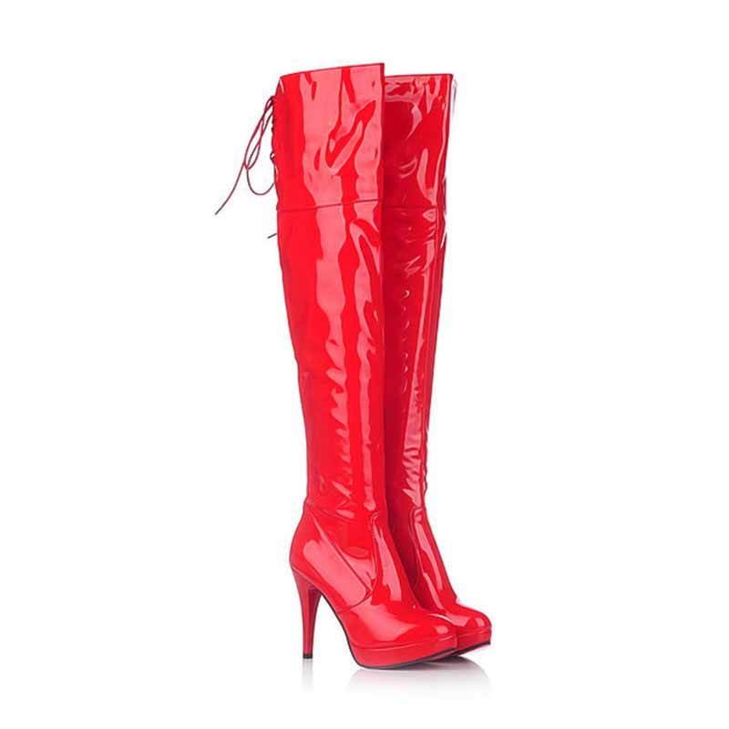 Women's Lace Up Stiletto High Heels Over The Knee High Boots