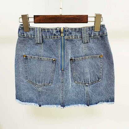 Women Luxury Denim Pink Houndstooth Tweed Jacket Coat Top + Mini Skirt 2 Piece Suit