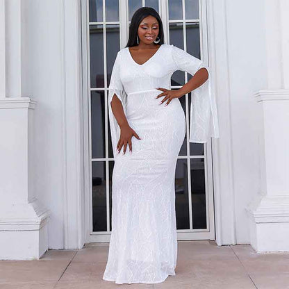 Women's Plus Size Sequin Gowns Long Formal Evening Party Maxi Dress