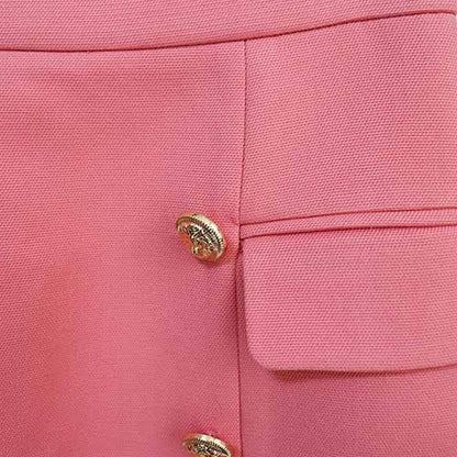Women's Pink Coat Golden Lion Buttons Fitted Blazer Jacket