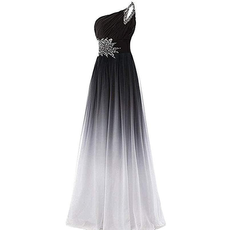 Ombre black prom dress long