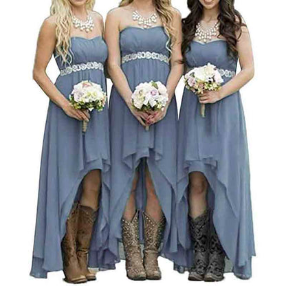 Women's Strapless High Low Bridesmaid Dresses Wedding Party Gowns