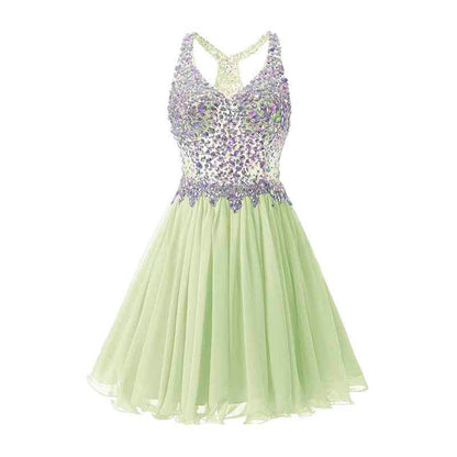 Women's Beaded Chiffon Homecoming Dresses Short Prom Gown Short Cocktail Party Dress
