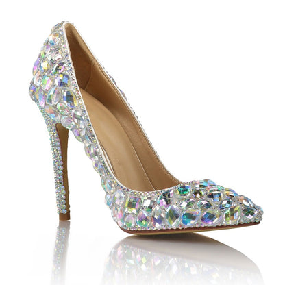Tucomosi Women Wedding Shoes Point Toe Stiletto With Rhinestone