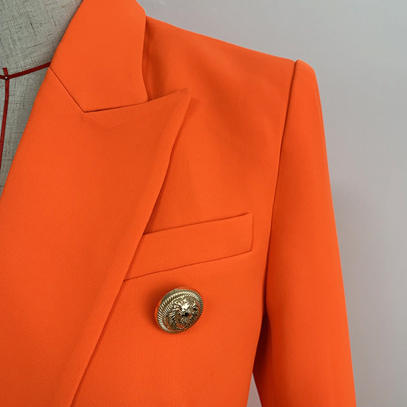 Women's Fitted Gold Lion Buttons Fitted Jacket Neon Orange Blazer – SD ...