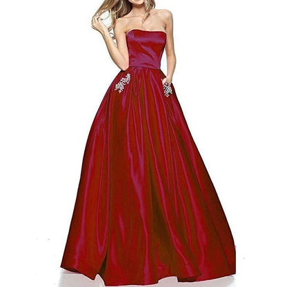 Off The Shoulder Satin Wedding Dresses With Pocket Bridesmaid Dresses