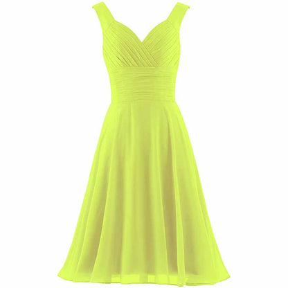 Women's V-Neck Chiffon Bridesmaid Dresses Short Prom Gown