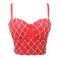 Womens Red Crop Tops Spaghetti Straps Beaded Push Up Corset Bra Party Black Top