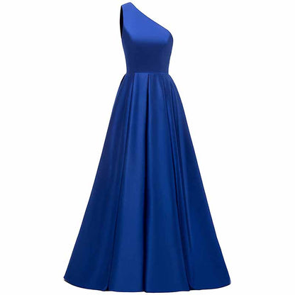 Women's One Shoulder Prom Dress Long Satin Formal Evening Ball Wedding Gowns