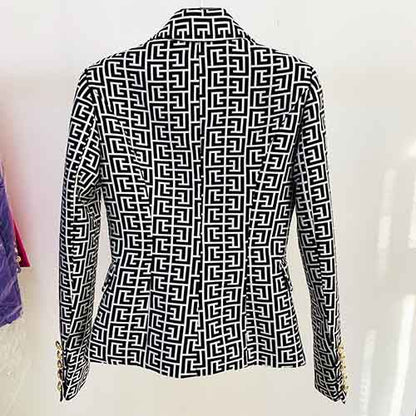 Women's Golden Lion Buttons Maze Pattern Fitted Blazer Jacket