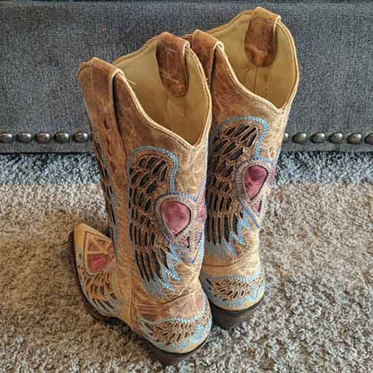 Women's Floral Embroidery Boots Country Cowgirl Boot
